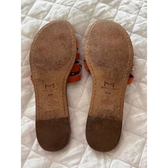 Marc Fisher LTD pava studded flat slide sandal slip-on shoe leather womens burnt - Picture 6 of 7